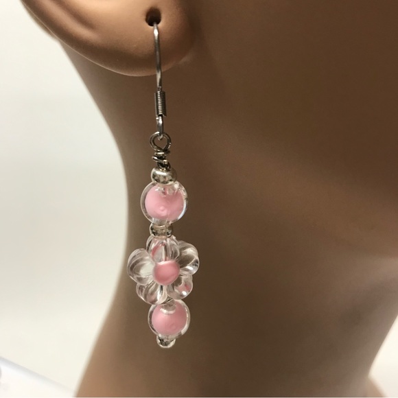 Floral Acrylic Bead Earrings Handmade - Picture 4 of 5